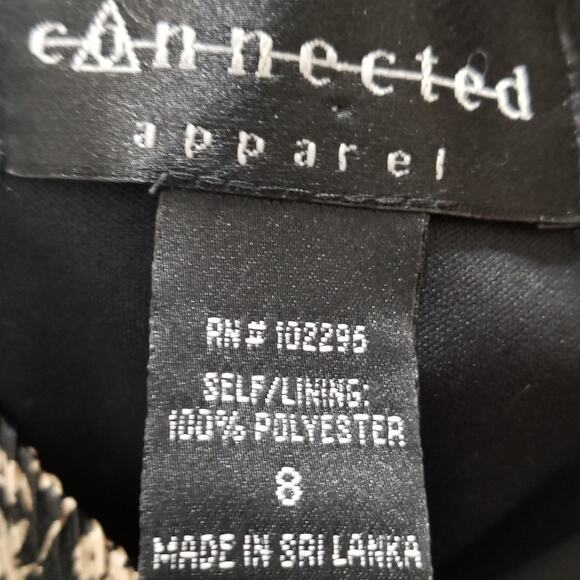 Connected Apparel Black Beige Pattern Tiered Pin Pleats Ruffle Dress Size 8 - Picture 6 of 7